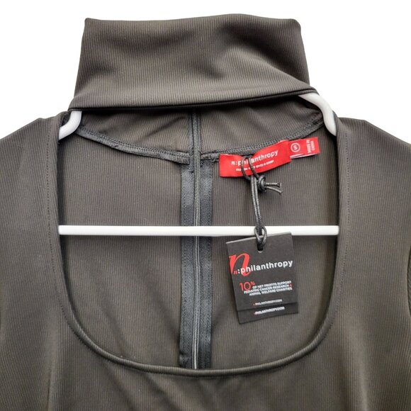 N:Philanthropy Women Casual Top Black Long Sleeve Mock Neck Cutout Ribbed S NWT! - Picture 3 of 15